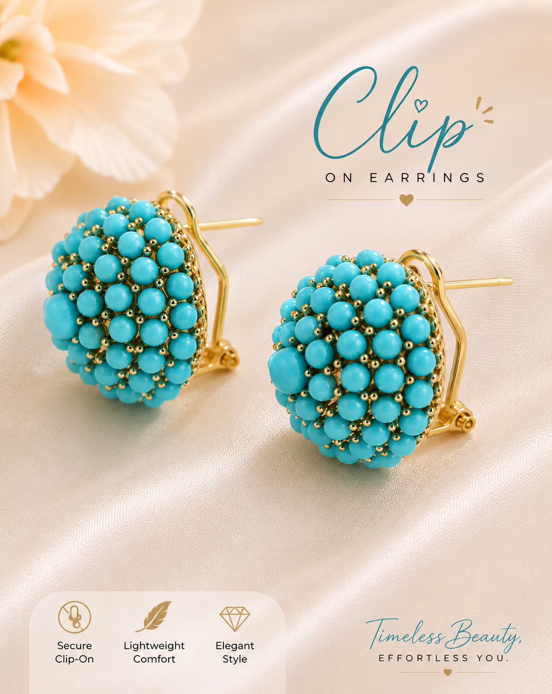 Turquoise Bloom Clip On Earrings