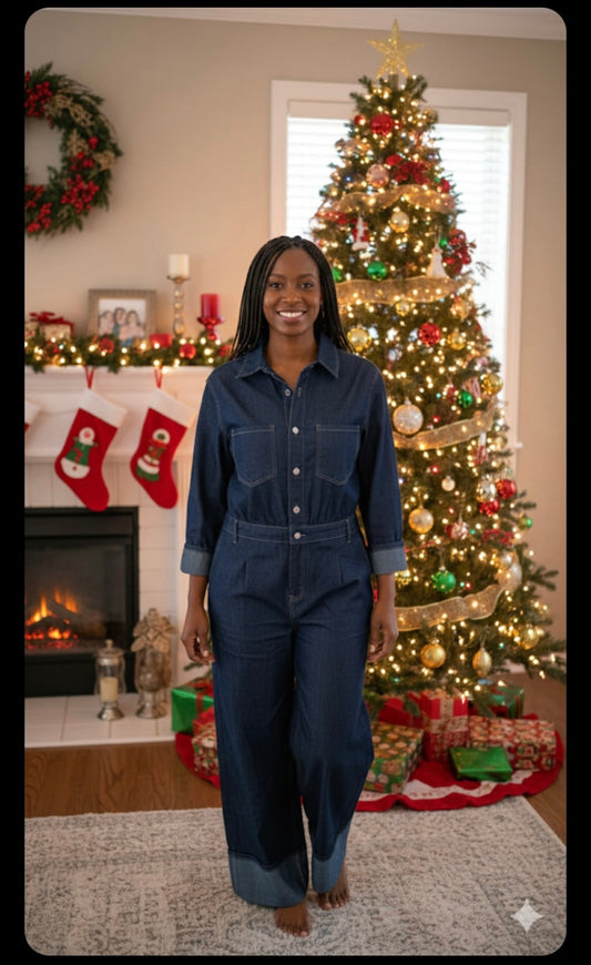 Winter Blue Denim Jumpsuit