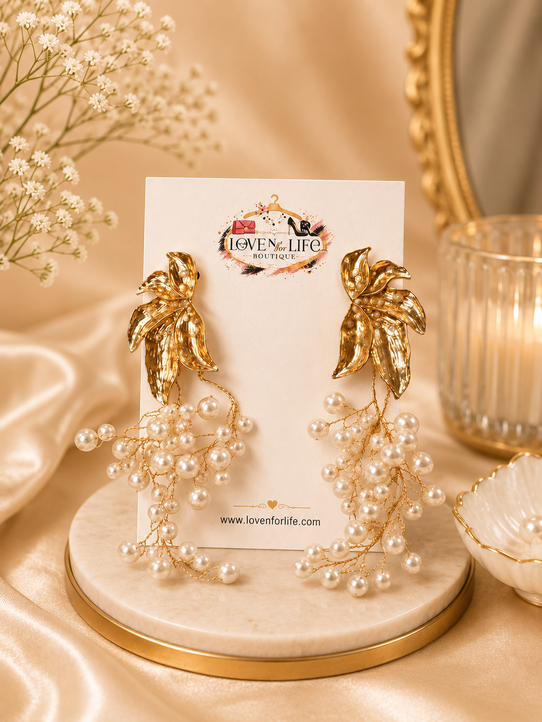 Gold pearl earrings